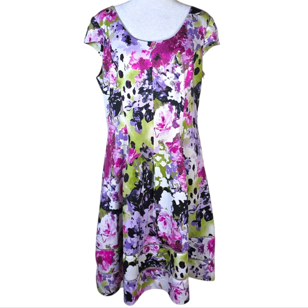 Adrianna Papell Floral Watercolor Scuba Knit Midi Dress